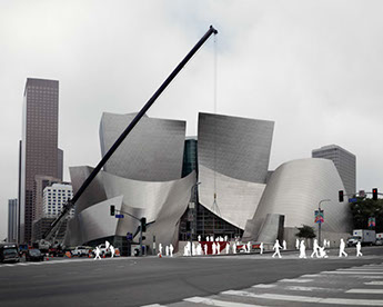 X Was Here: Silhouettes on Graffiti. From the "X" Was Here series of photographs by Dylan Strickland. Iconic architecture with people removed.