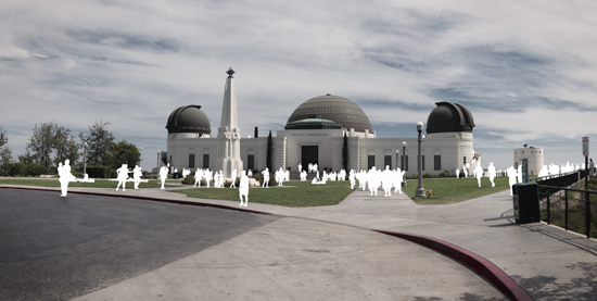 X Was Here: Silhouettes on Graffiti. From the "X" Was Here series of photographs by Dylan Strickland. Iconic architecture with people removed.